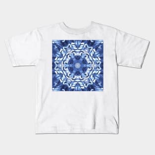 detailed creative pattern and design hexagonal kaleidoscopic style in shades of BLUE Kids T-Shirt